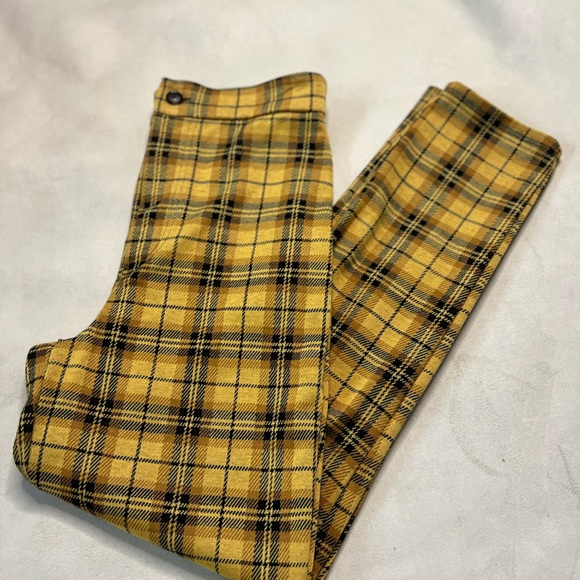 Forever 21 Pants - forever 21 size L women plaid yellow high rise pants 0529